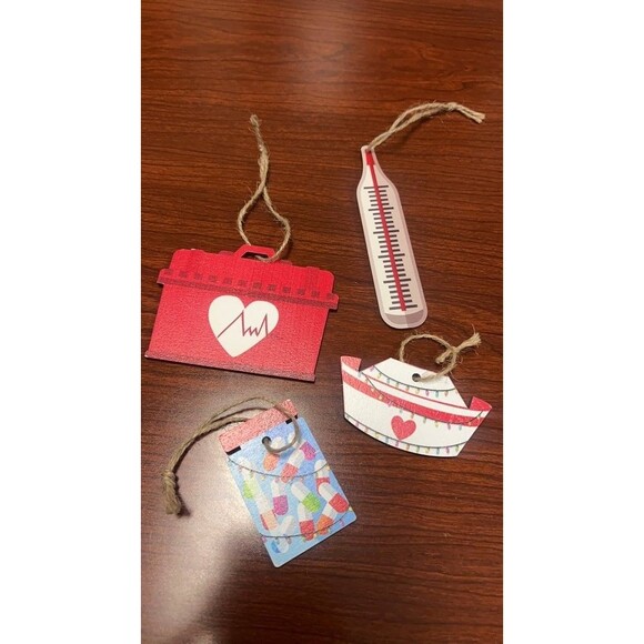Other - Set of Decorative Wooden Medical-Themed Ornaments